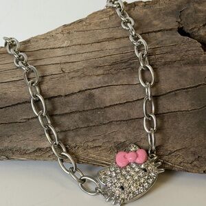 Hello Kitty Silver Necklace with Pink Bow